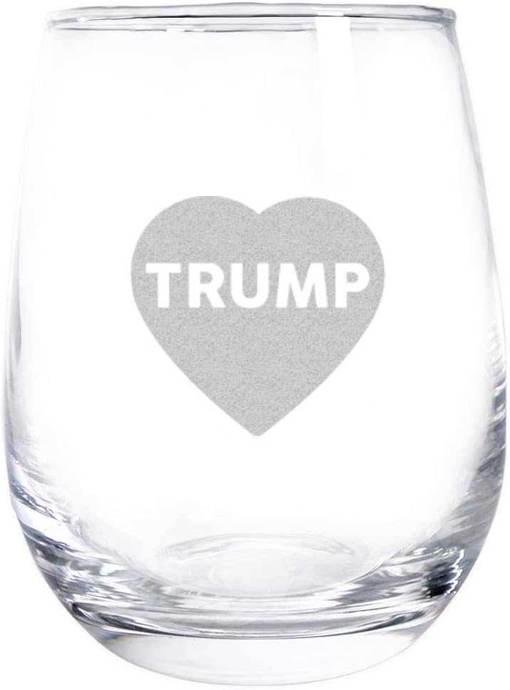 Trump in Heart Wine Glass | Love Trump Gift | Conservative Gifts | Women For Trump Glass | Trump 2024 | Make America Great Again Glass | Trump 2024 | I Love Trump Wine Glass (15 oz)