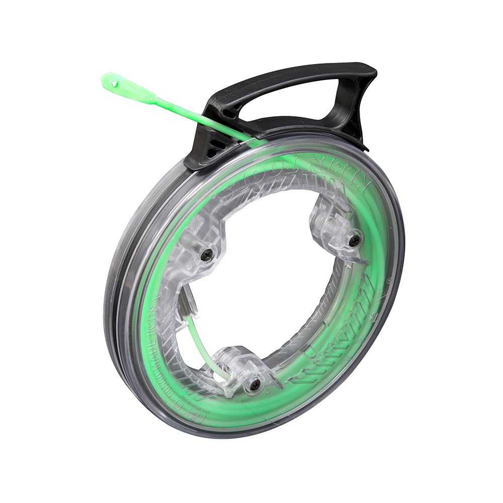 Klein Tools 50550 20-Foot Glow In The Dark Fish Tape, Made in USA, Fiberglass with Nylon Tip and Stainless-Steel Connector for Fish Rod Attachments