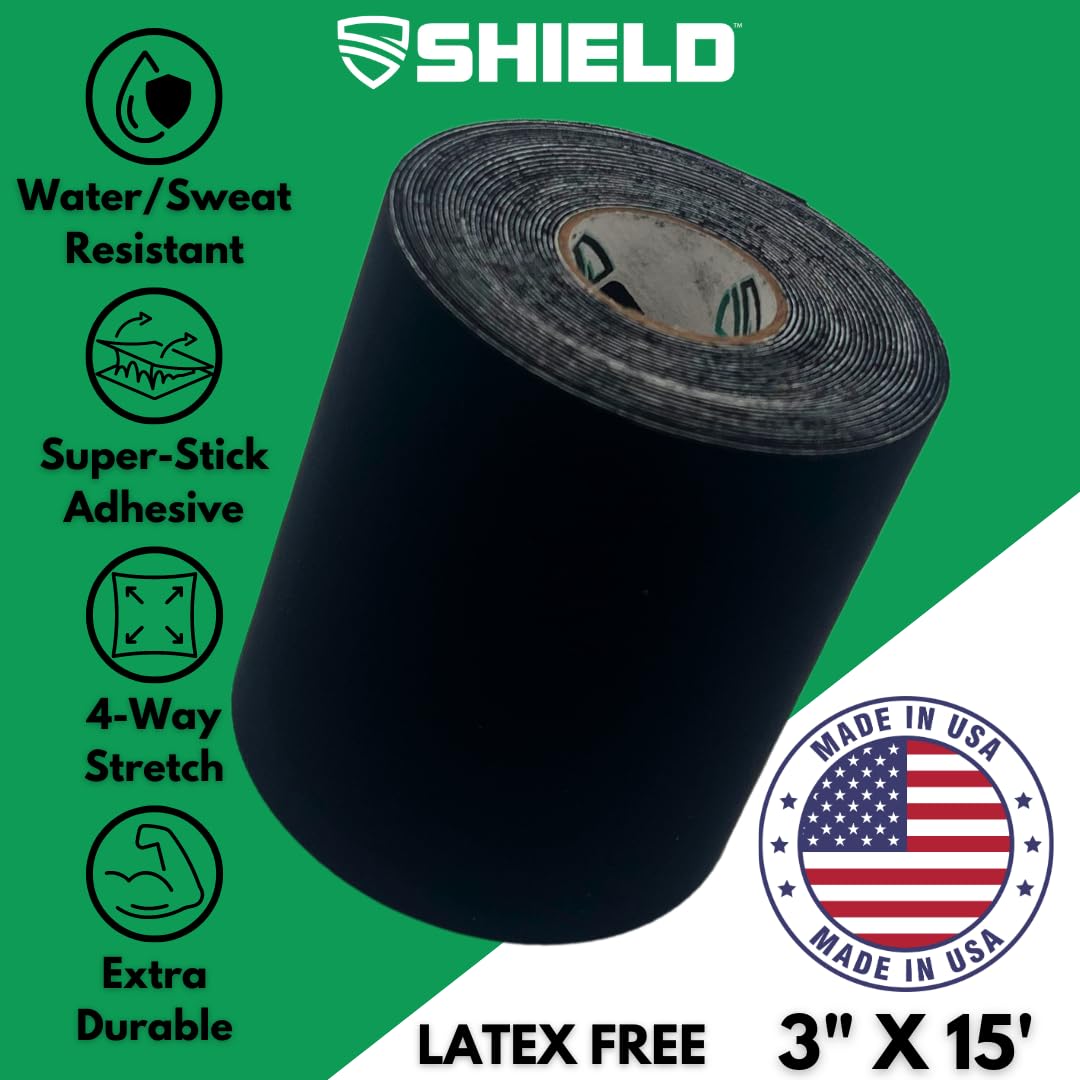 Shield Turf Tape Youth Kit Football | Turf Tape Football, USA Made, 3 Inch Size, 4-Way Stretch Flexibility, Waterproof, Reflex Stretch Tape, Black