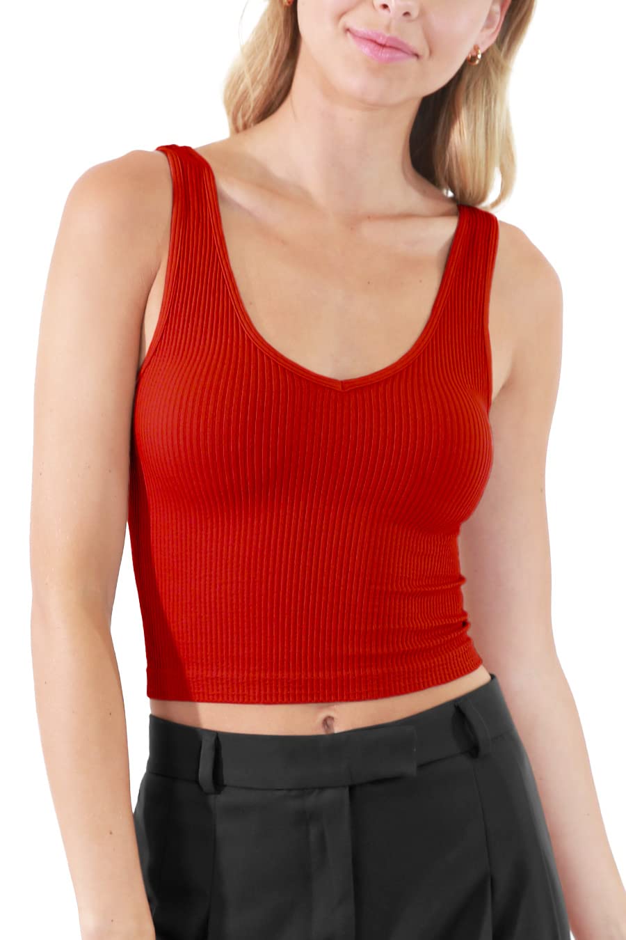 NIKIBIKI Women Seamless Reversible Ribbed Crop Top, Made in U.S.A, One Size