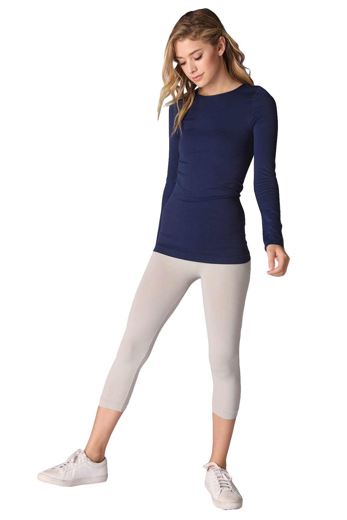 NIKIBIKI Women Seamless Long Sleeve Crew Neck Top, Made in U.S.A, One Size