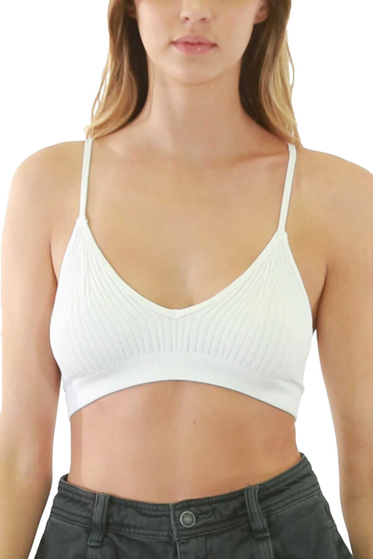NIKIBIKI Women Seamless Ribbed V-Neck Bralette, Made in U.S.A, One Size