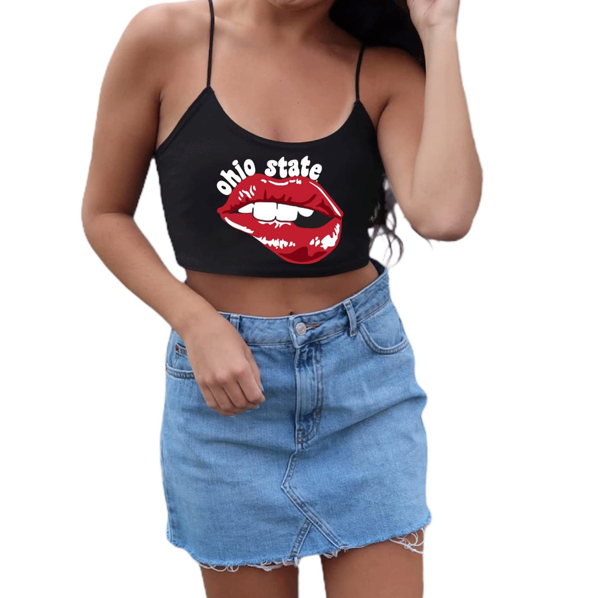 Lojobands Women's Tailgate Outfit College Spaghetti Tank Top Crop Top Made in USA One Size Fits Most