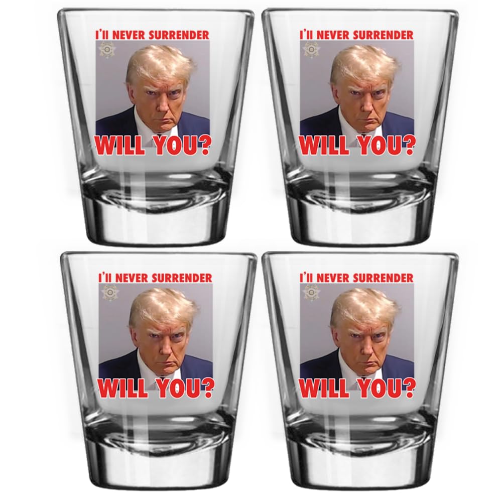 Trump Mugshot Shot Glass | Trump Lovers Gift | Gift for Him - Set of 4 (2 oz)