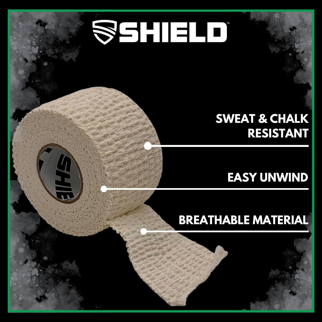 SHIELD | Weightlifting Tape - Made in USA, Hook Grip, Cross-Training, WOD Grip Tape 3-Pack– Durable, Non-Slip, Comfortable Stretchy Athletic Tape – Thumb, Wrist, Finger Protection (Pink)