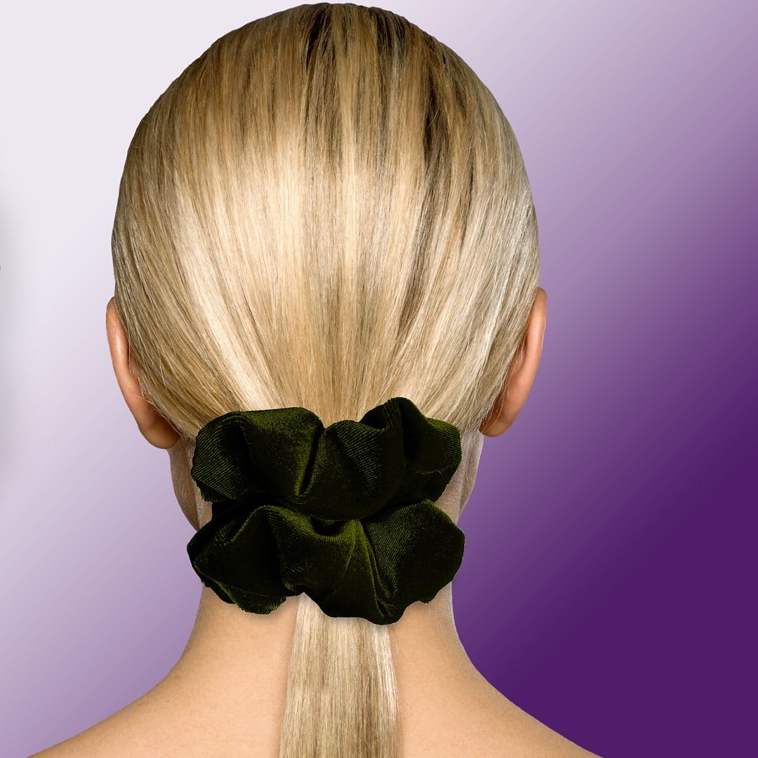 Velvet Scrunchies Jumbo Size Plush Big Ponytail Holders Thick Braided Locked Hair Big Made in the USA Green Pine