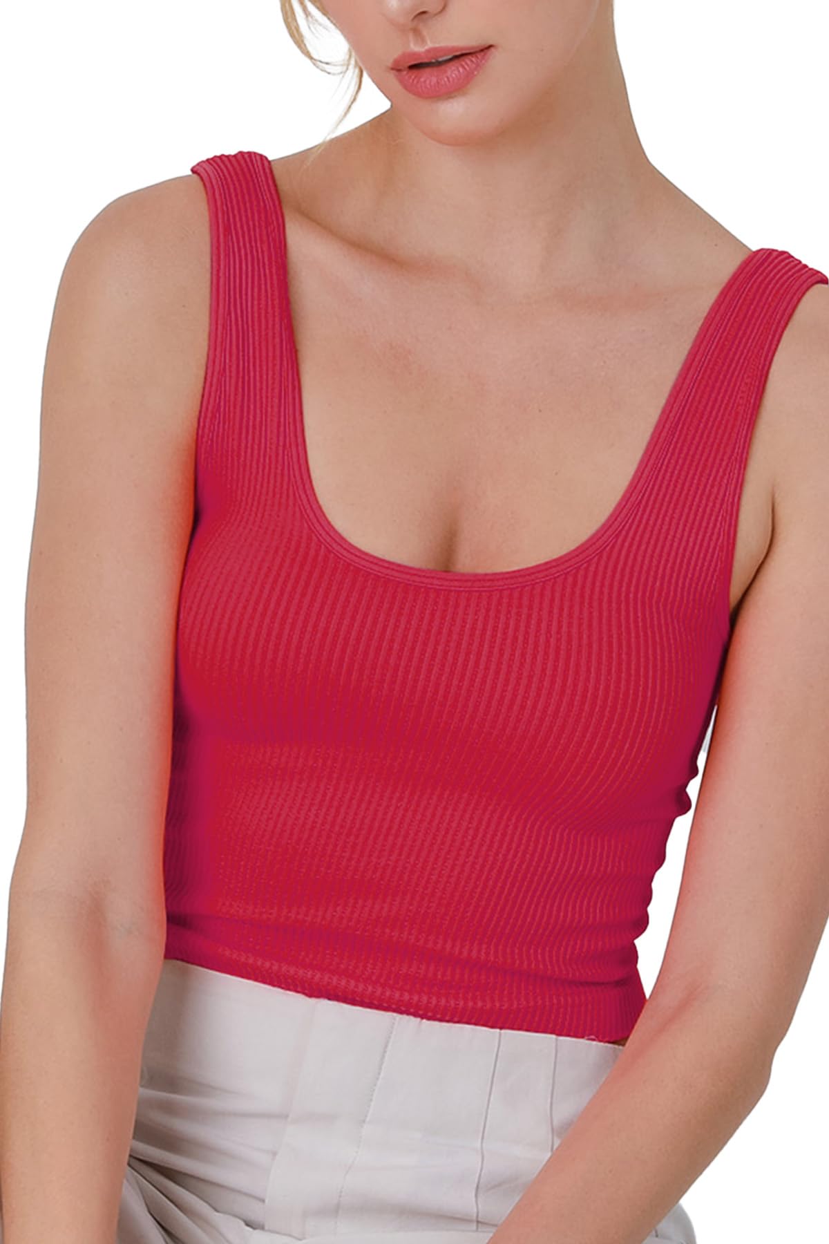 NIKIBIKI Women Seamless Reversible Ribbed Crop Top, Made in U.S.A, One Size