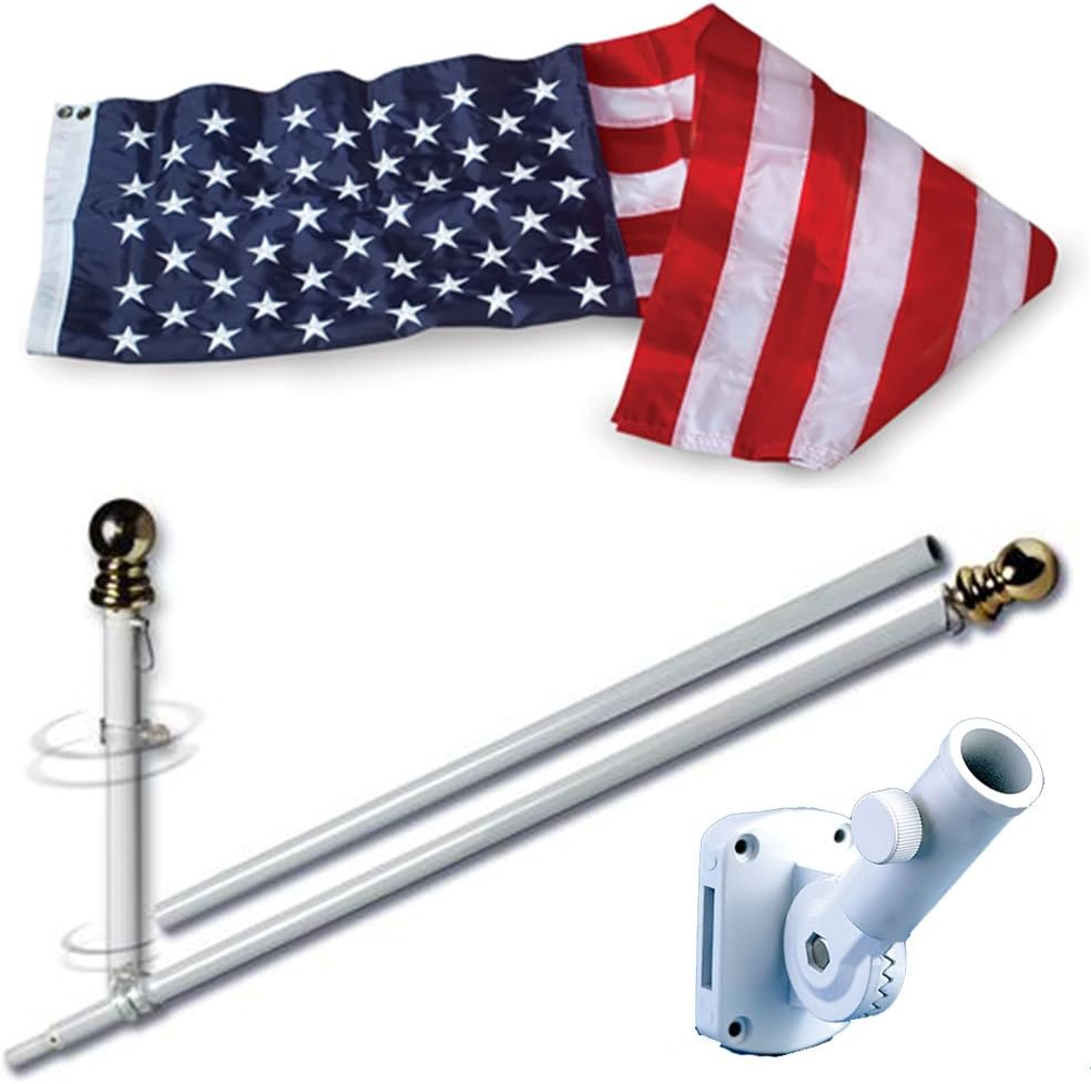 American Flag and Pole Set - 3x5 US Flag and 5' Spinning Flag Pole, Durable for Outdoors - Made in USA