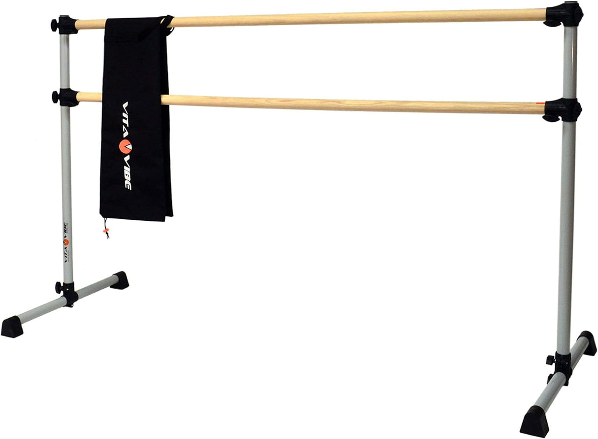 Vita Vibe - USA Made - Prodigy Series Ash Wood Ballet Barre - Portable Double Bar with Carry Bag - Freestanding Stretch/Dance Bar - 4 FT - 5 FT