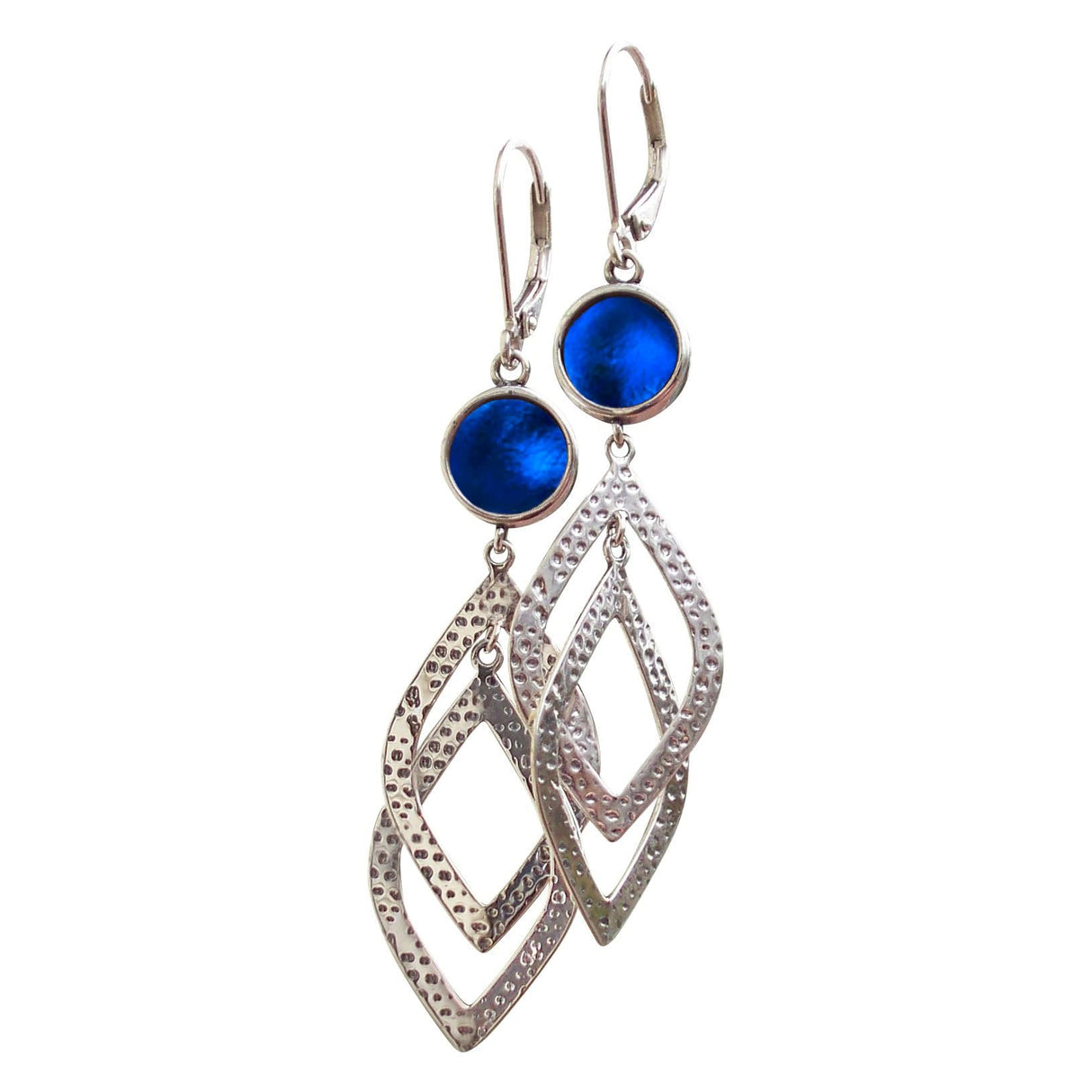 Bottled Up Designs Handmade Recycled Antique Glass and Sterling Silver Cascade Earrings (Olive Wine Bottle)