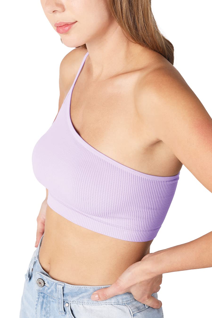 NIKIBIKI Women Seamless One Shoulder Ribbed Bralette, Made in U.S.A, One Size