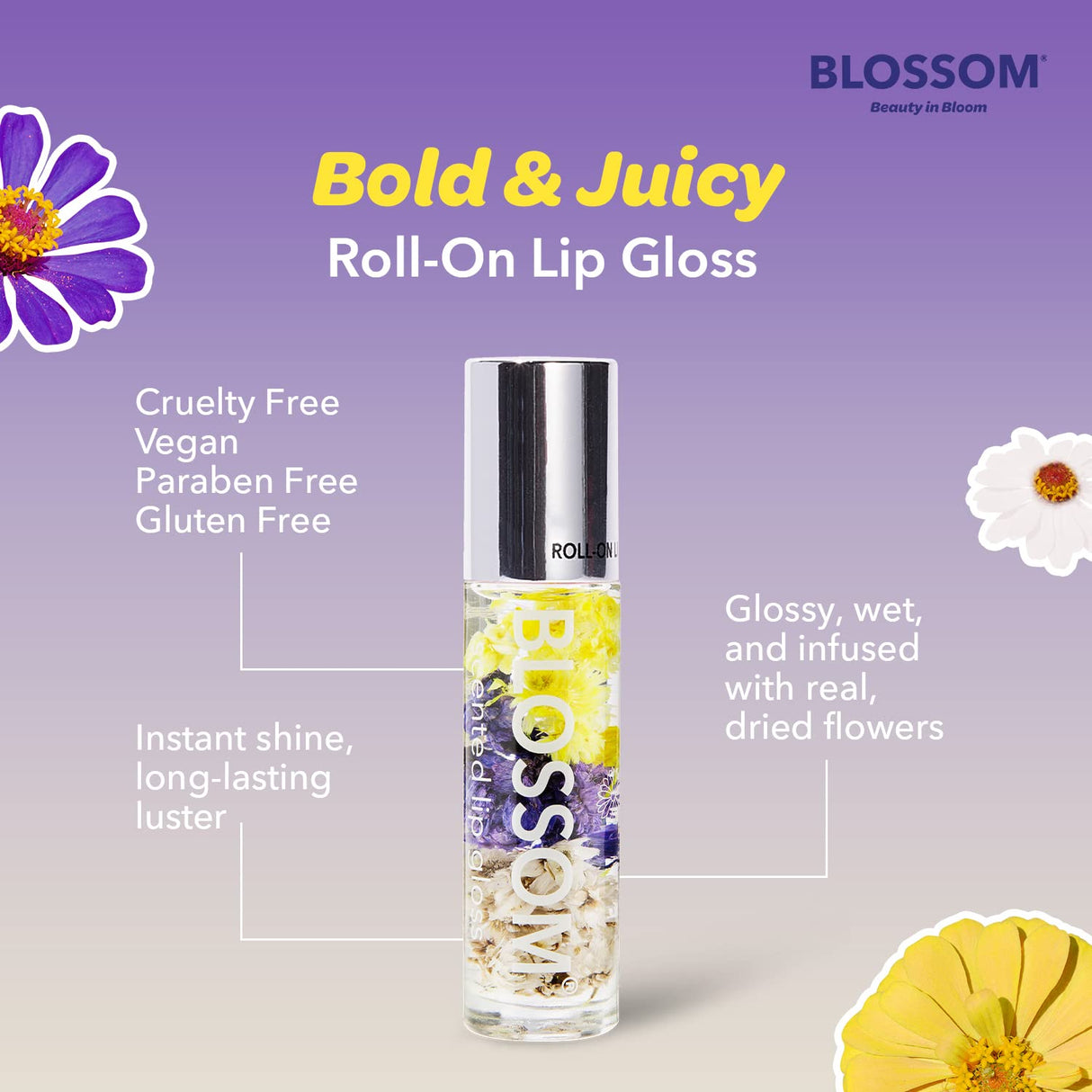 Blossom Scented Roll on Lip Gloss, Infused with Real Flowers, Made in USA, 0.20 fl. oz./5.9ml, Watermelon