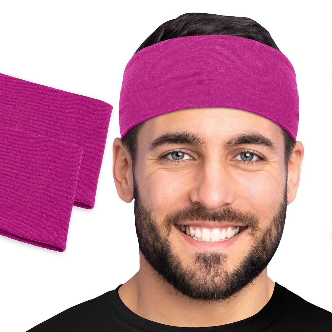 Men's Cotton Headbands Sweatbands 3" Wide Sports Fitness Yoga Fashion Made in USA