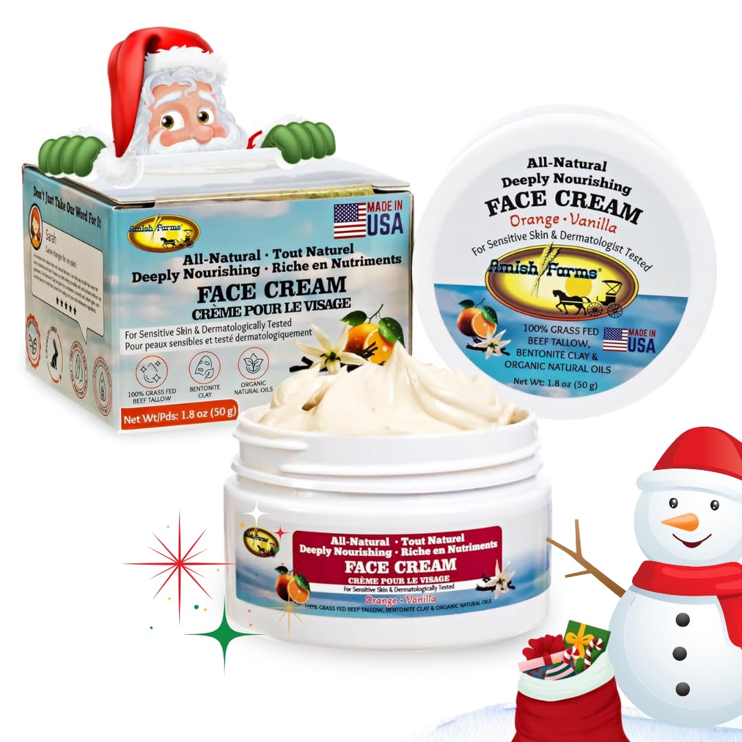 Amish Farms Tallow Face Cream - Handcrafted Beef Tallow for Skin Moisturizer Infused with Natural Ingredients, Orange & Vanilla Oils, 100% Grass-Fed Beef Tallow for Hydrated & Radiant Skin (50g Jar)
