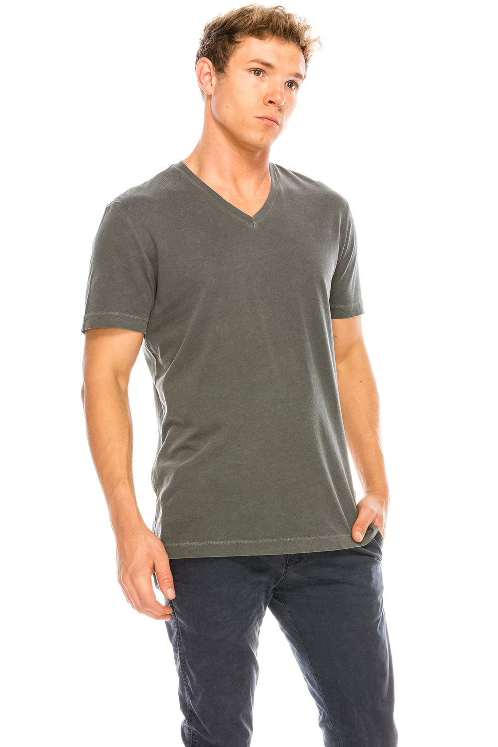 YURO-K Men's Short Sleeve V-Neck T-Shirt Premium Cotton Classic Short Sleeve V-Neck T-Shirt