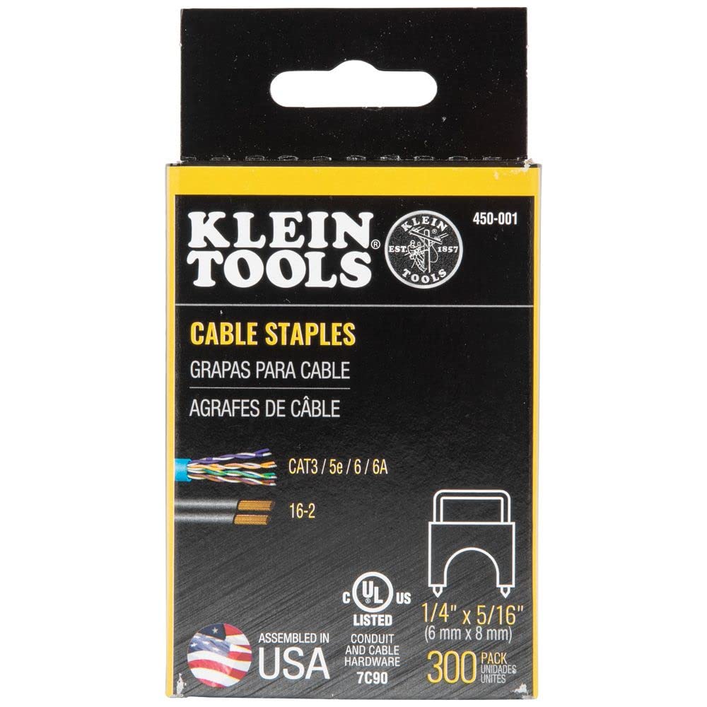 Klein Tools 450-003 Heavy Duty Staples, Made in USA, 19/32 x 11/32-Inch Insulated Staples for Romex and Other Cables, for Klein Tools Stapler No. 450-100