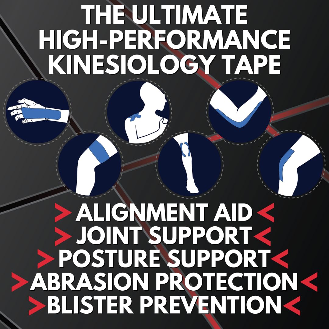 Shield Apex Four Way Stretch Kinesiology Pre-Cut Strips | 10 Strips of Kinesiology Tape for Muscle Support, Pain Relief, Compression, and Injury Prevention, Made in USA (White on Black)