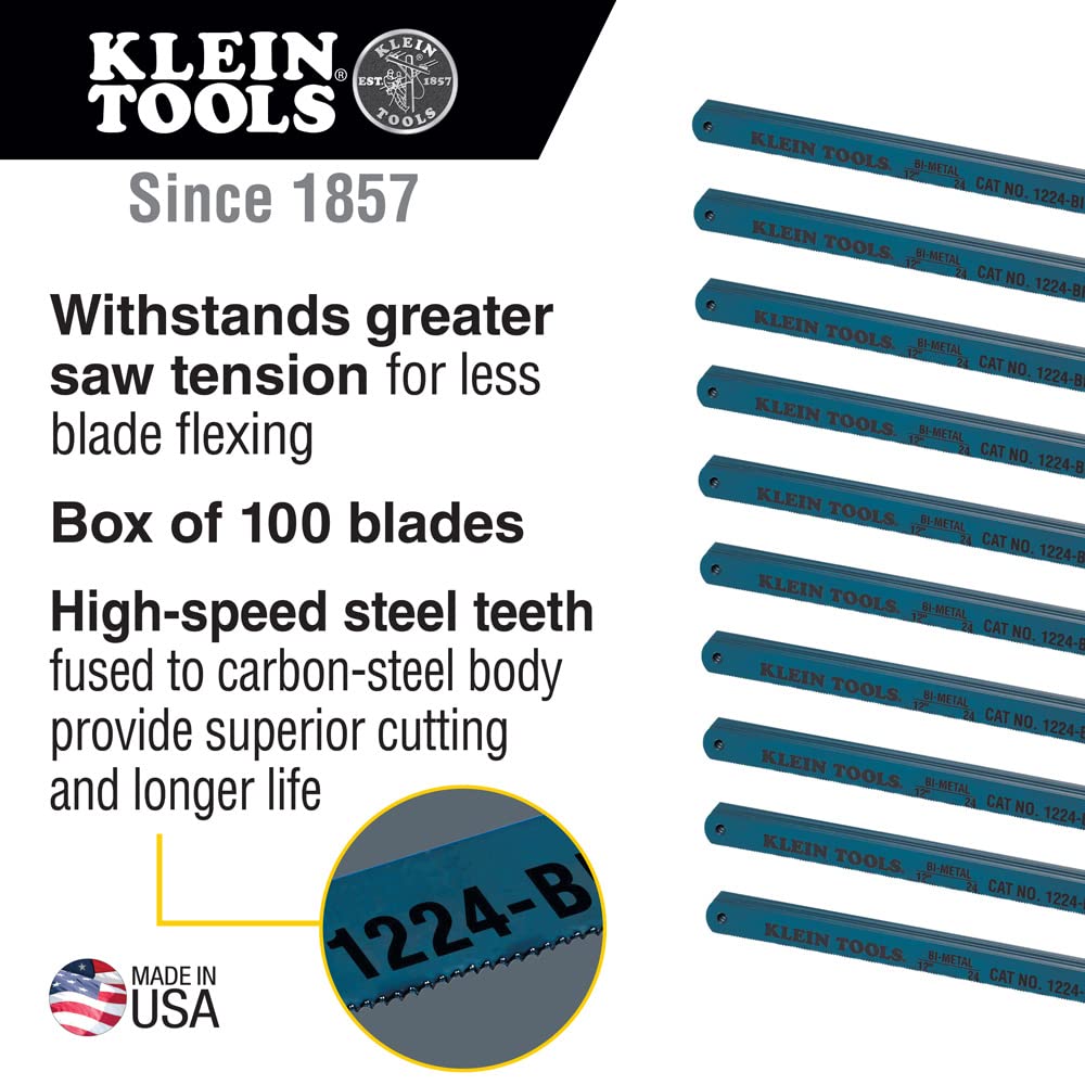 Klein Tools 1232BI-P Hacksaw Blades, Bi-Metal Replacement Blades 32 TPI, 12-Inch, 10-Pack, Made in USA