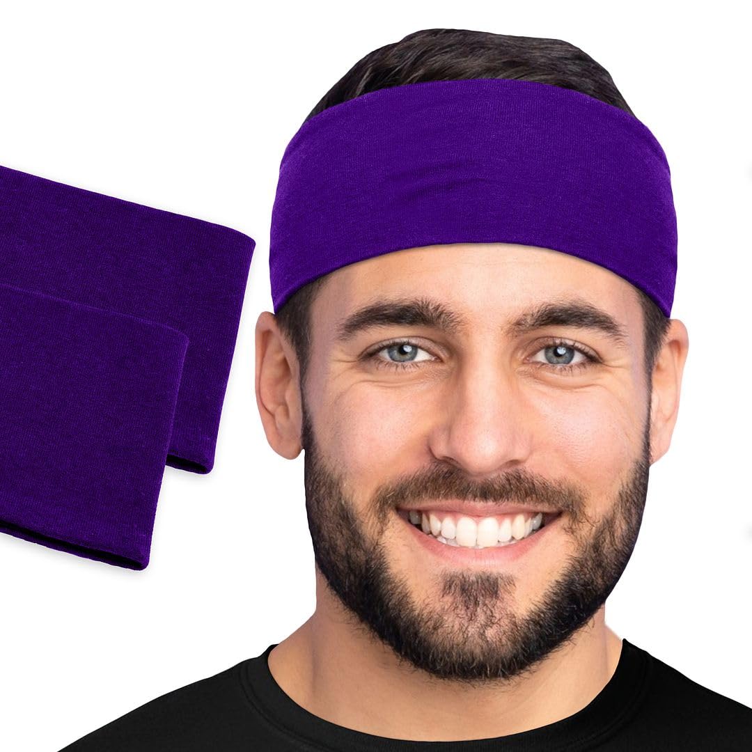 Men's Cotton Headbands Sweatbands 3" Wide Sports Fitness Yoga Fashion Made in USA