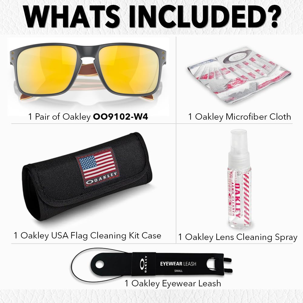 Oakley OO9102 HOLBROOK Square Sunglasses for Men - High Bridge Fit - USA Flag Cleaning Kit and Leash - PREMIUM BUNDLE