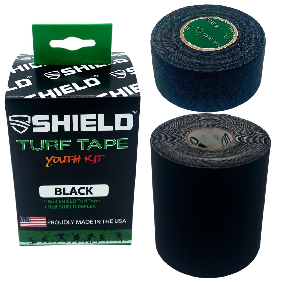 Shield Turf Tape Youth Kit Football | Turf Tape Football, USA Made, 3 Inch Size, 4-Way Stretch Flexibility, Waterproof, Reflex Stretch Tape, Black
