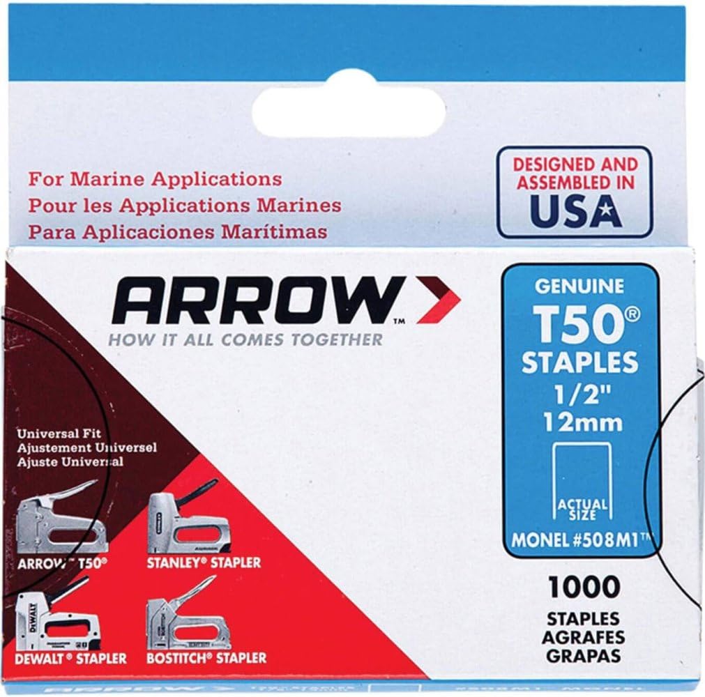 Arrow Fastener 506M1 Heavy Duty T50 Monel Staples for Marine Applications, 3/8-Inch Leg Length, 3/8-Inch Crown Size, 1000-Pack, Made in the USA