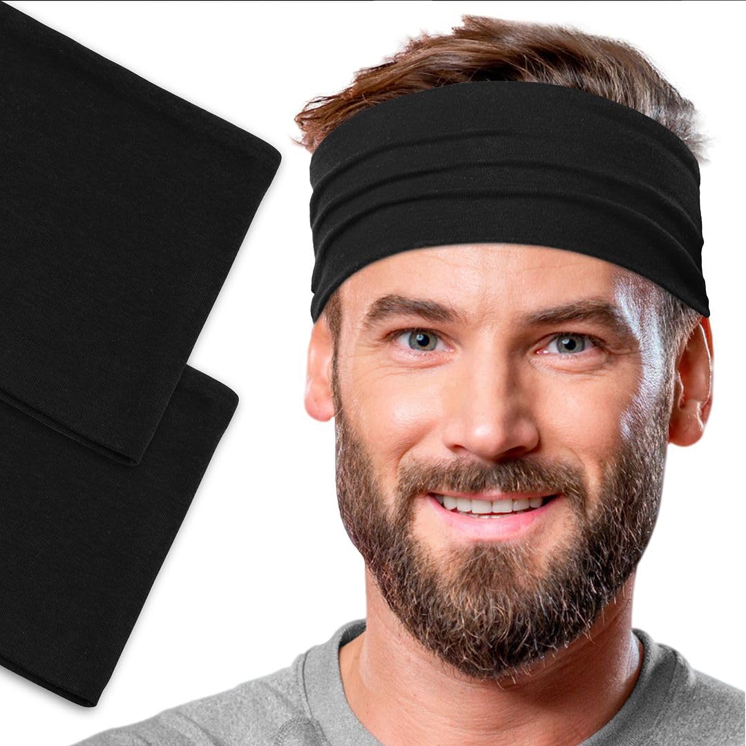 Men's Cotton Headbands Sweatbands 5" Wide Sports Fitness Yoga Fashion Made in USA