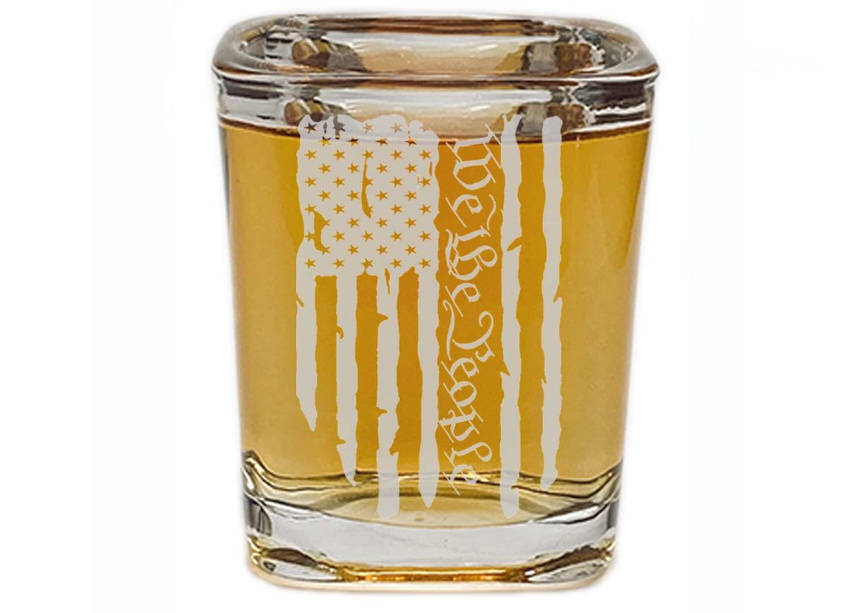 Rogue River Tactical Square shot glass Combo Trump 2024, US Constitution We The People USA Flag Tattered Shot Glass Gift For Military Veteran Republican Conservative or Patriotic American