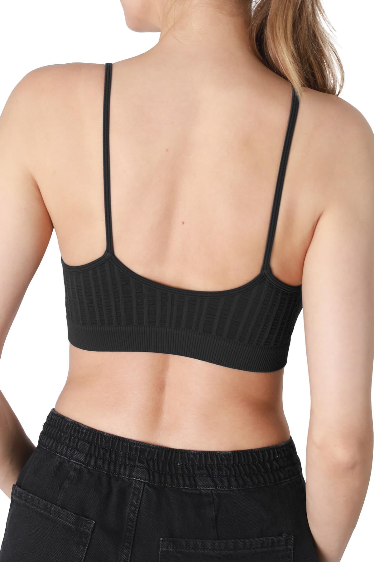 NIKIBIKI Women Seamless Ribbed V-Neck Bralette, Made in U.S.A, One Size