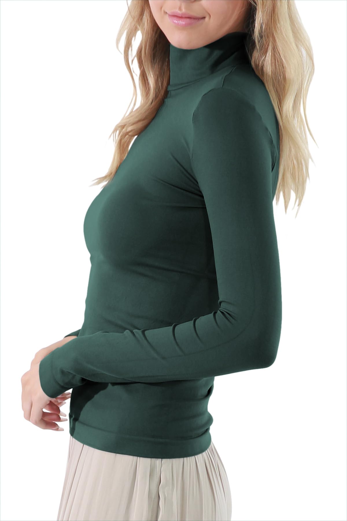 NIKIBIKI Women Seamless Long Sleeve Mock Neck Top, Made in U.S.A, One Size