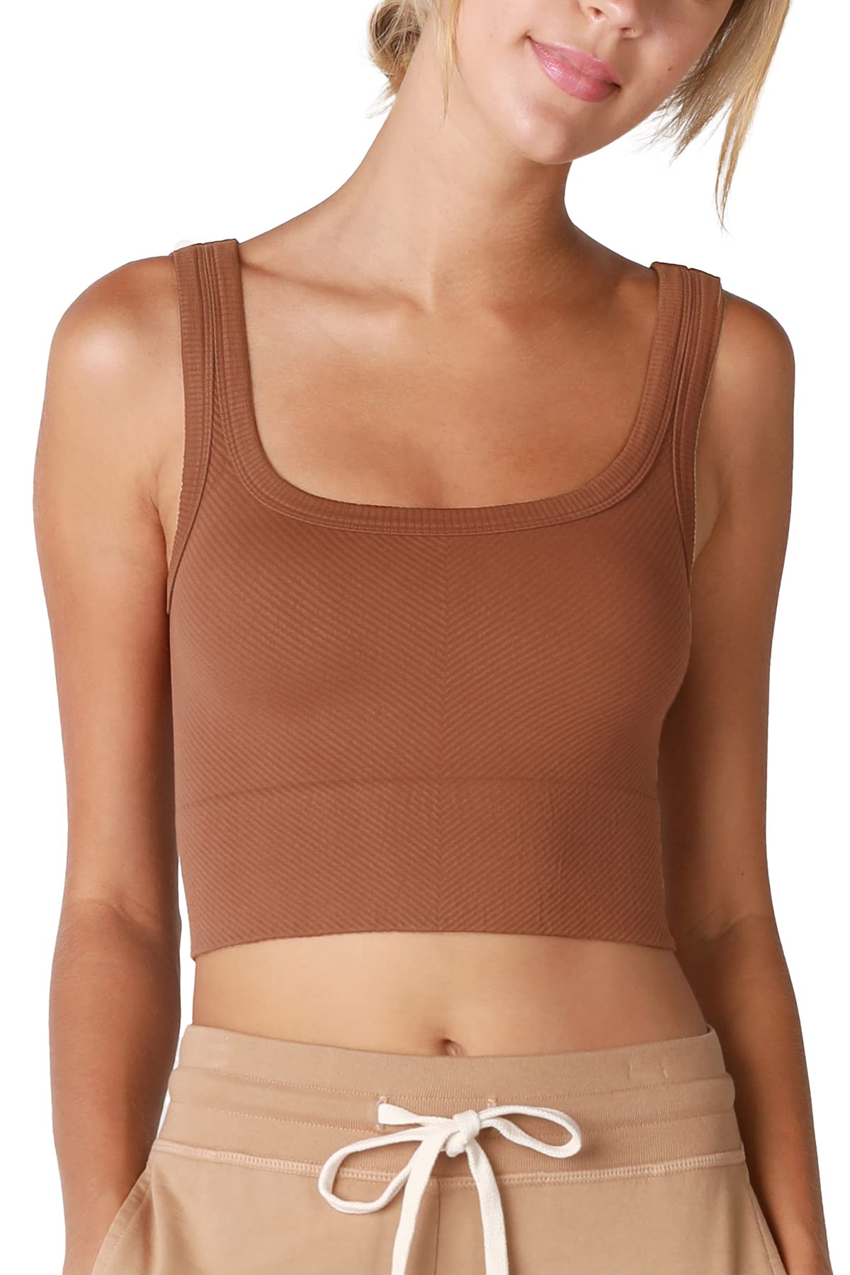 NIKIBIKI Women Seamless Chevron Ribbed Crop Top, Made in U.S.A, One Size