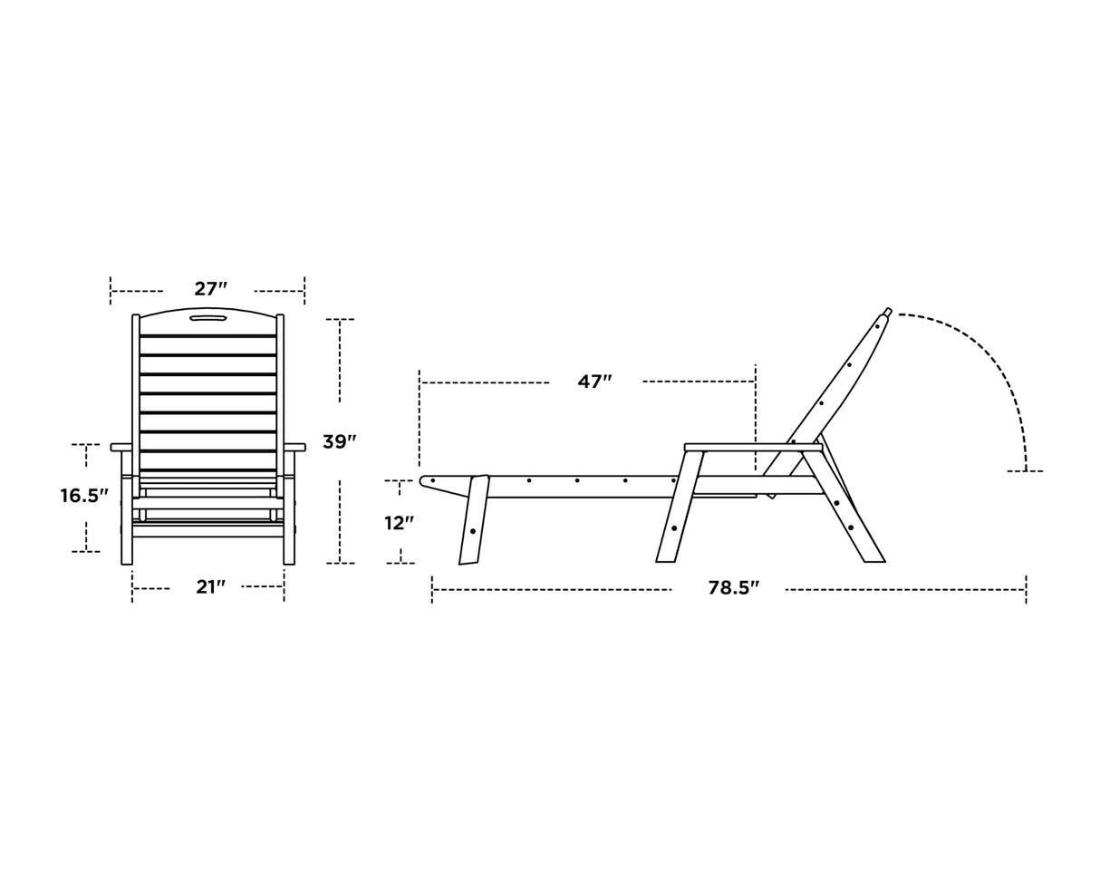 POLYWOOD NCC2280GY Nautical Arms Chaise, Slate Grey