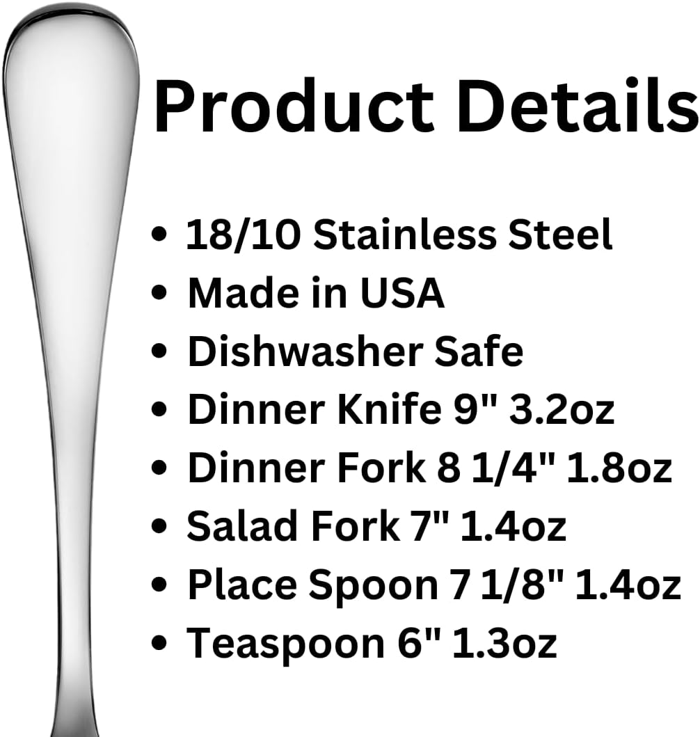 Annapolis 20 Piece Flatware Set Service for 4 Stainless Steel 18/10 Silverware Made in USA by Liberty Tabletop