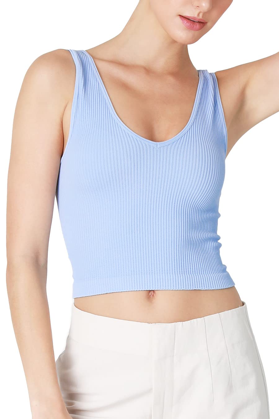 NIKIBIKI Women Seamless Reversible Ribbed Crop Top, Made in U.S.A, One Size