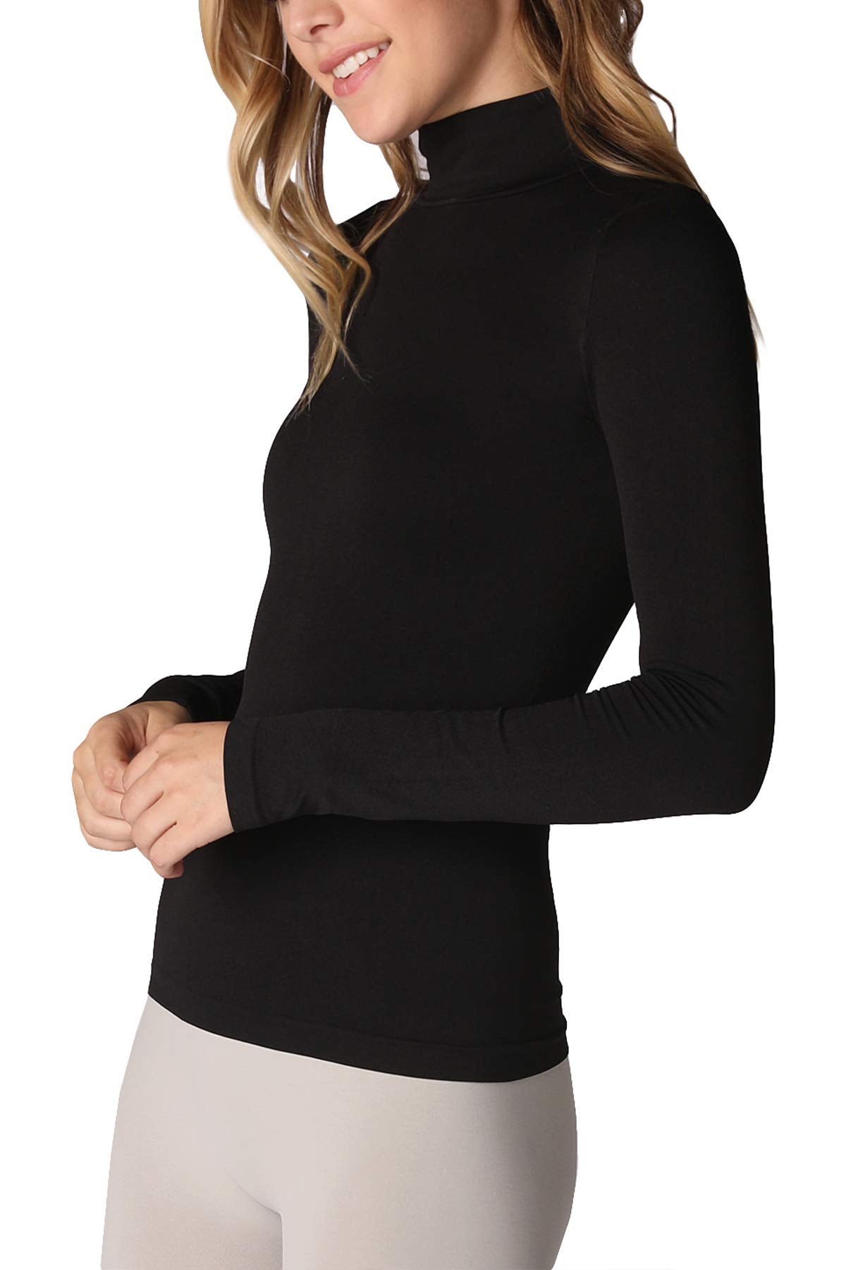 NIKIBIKI Women Seamless Long Sleeve Mock Neck Top, Made in U.S.A, One Size