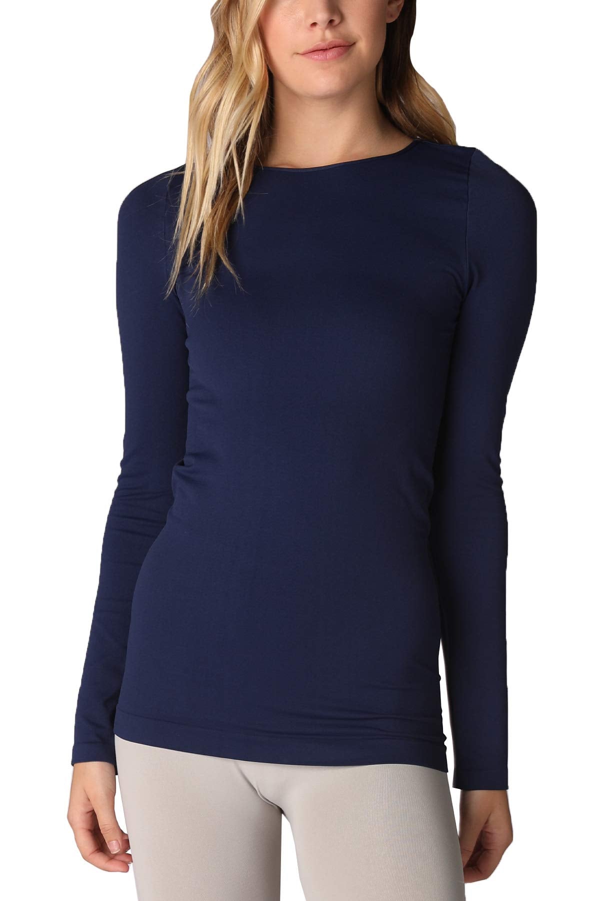 NIKIBIKI Women Seamless Long Sleeve Crew Neck Top, Made in U.S.A, One Size