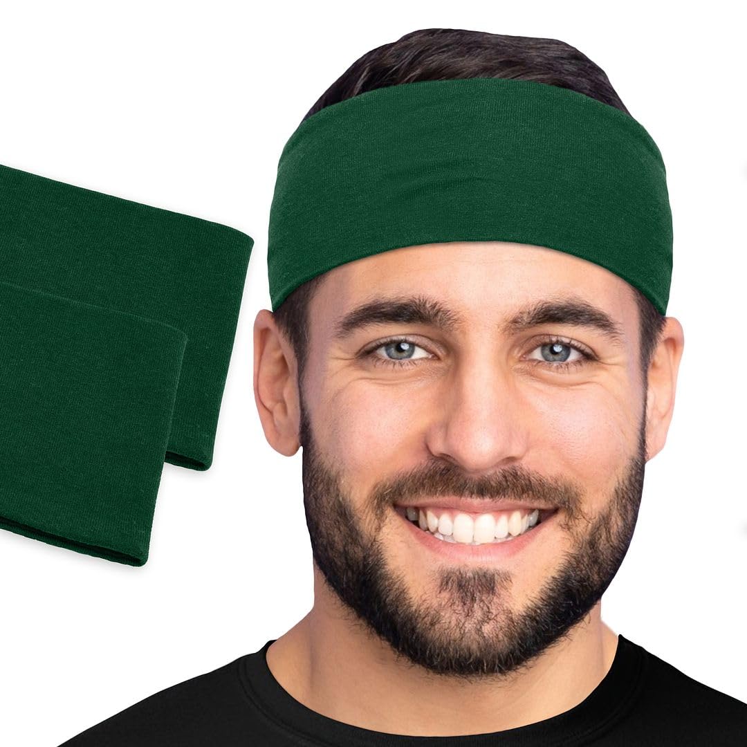 Men's Cotton Headbands Sweatbands 3" Wide Sports Fitness Yoga Fashion Made in USA