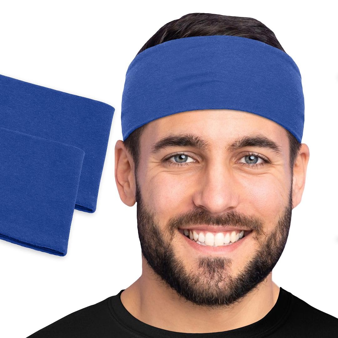Men's Cotton Headbands Sweatbands 3" Wide Sports Fitness Yoga Fashion Made in USA