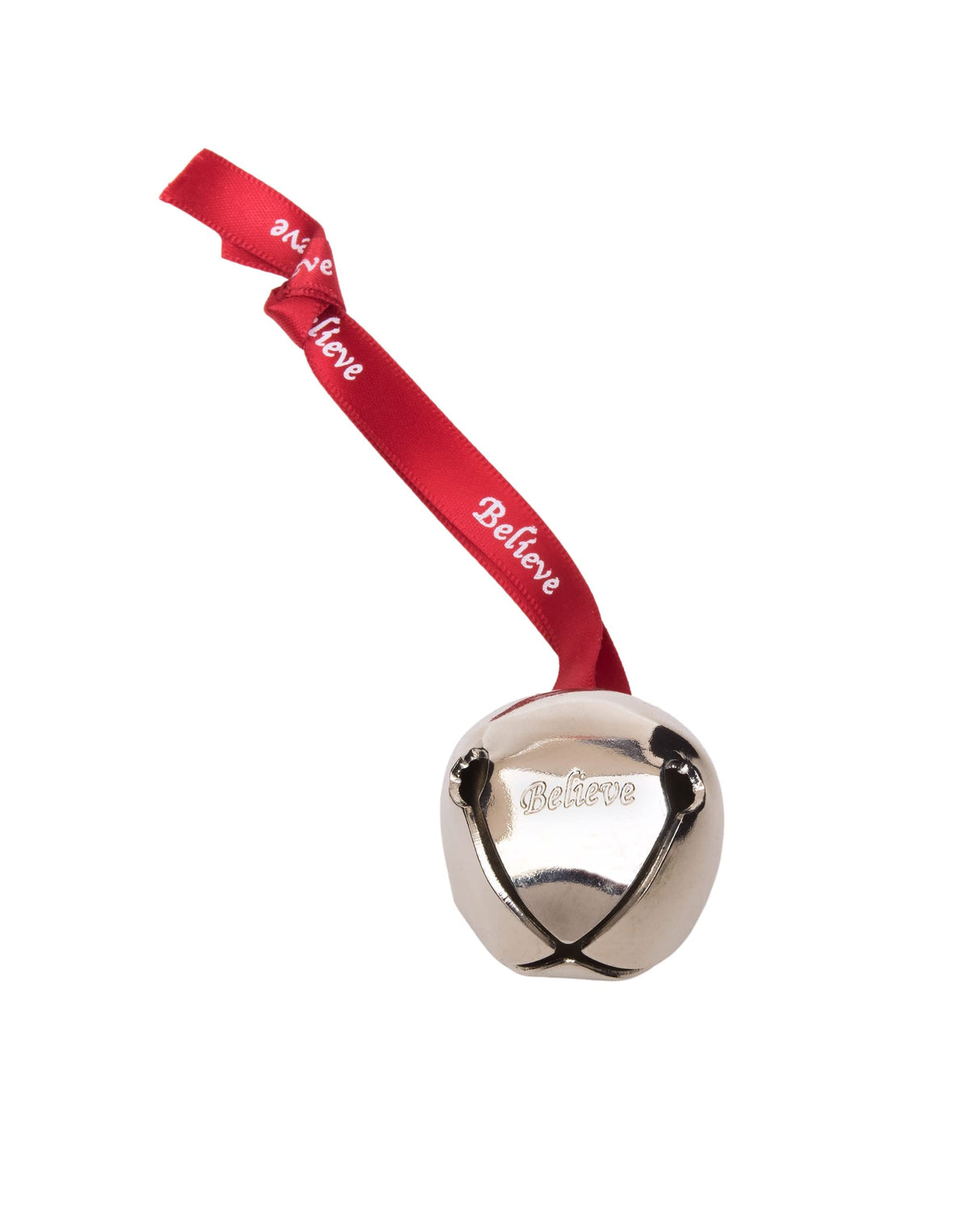 Bevin Bells Believe Sleigh Bells Ornament (3-Pack) | 1.5" Made of Steel | Hanging Bells with a Red Satin Believe Ribbon | Great Tone | Xmas Gift or Stocking Stuffer | Made in The USA