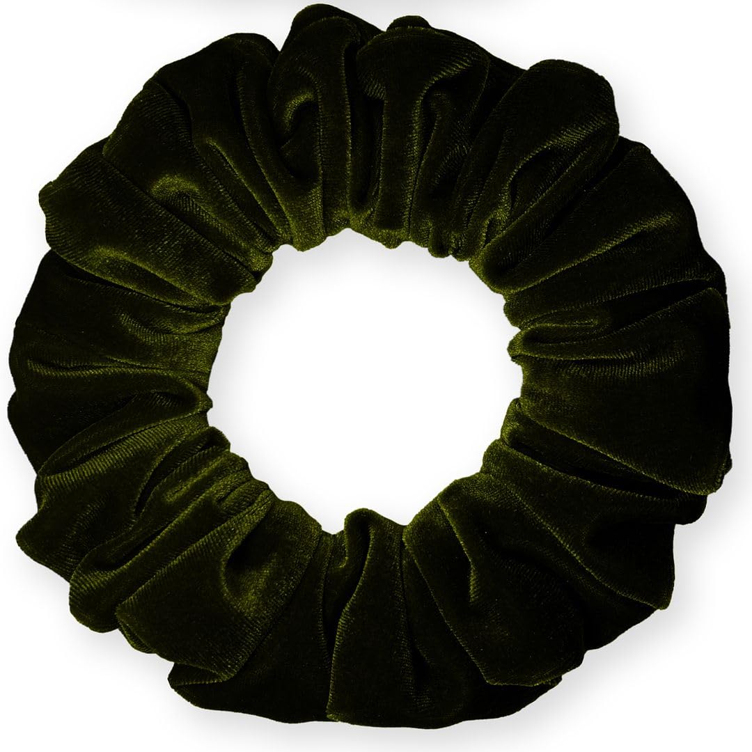 Velvet Scrunchies Jumbo Size Plush Big Ponytail Holders Thick Braided Locked Hair Big Made in the USA Green Pine