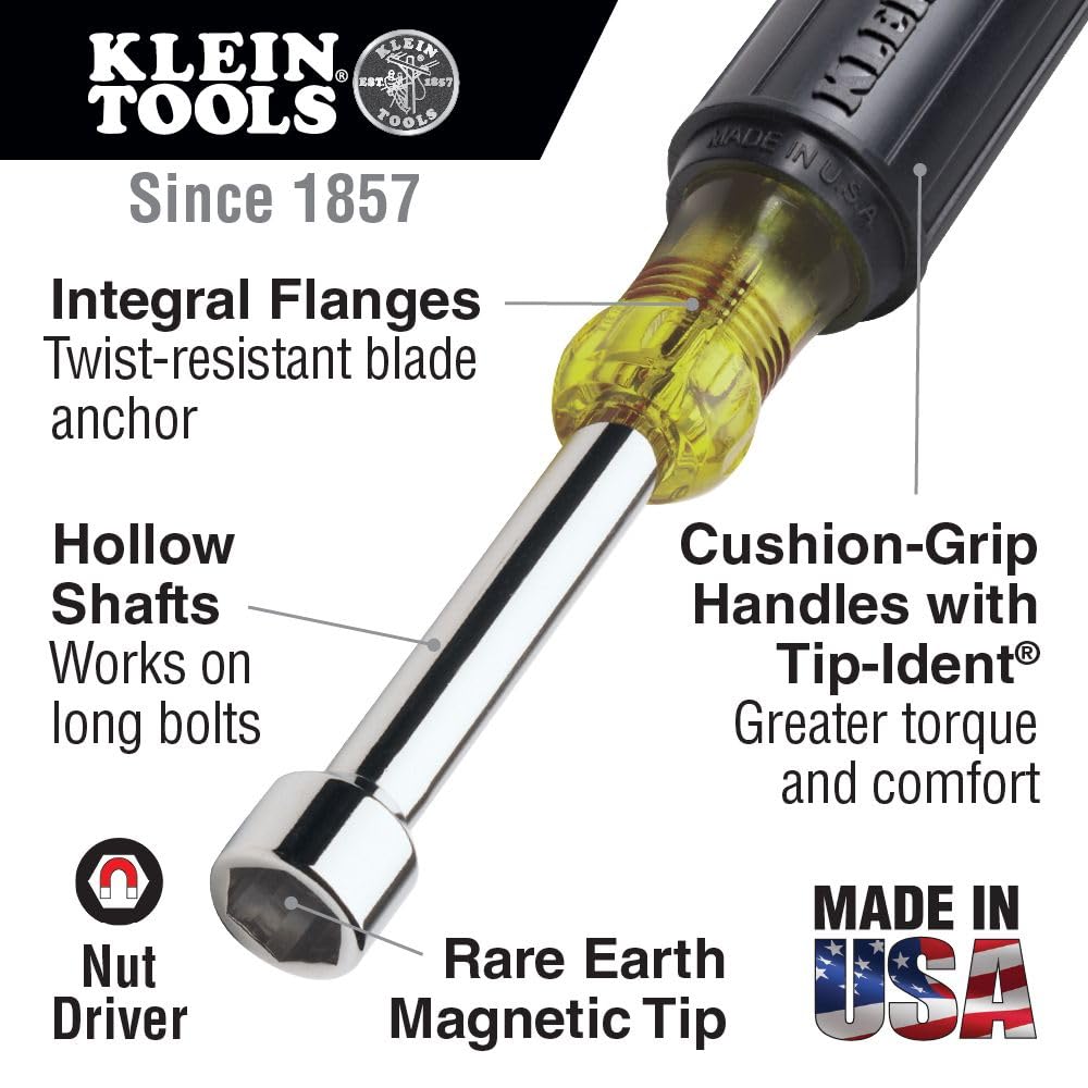 Klein Tools 646M Tool Set, Made in USA, Magnetic Nut Drivers Sizes 1/4 and 5/16-Inch, 6-Inch Shafts, 2-Piece