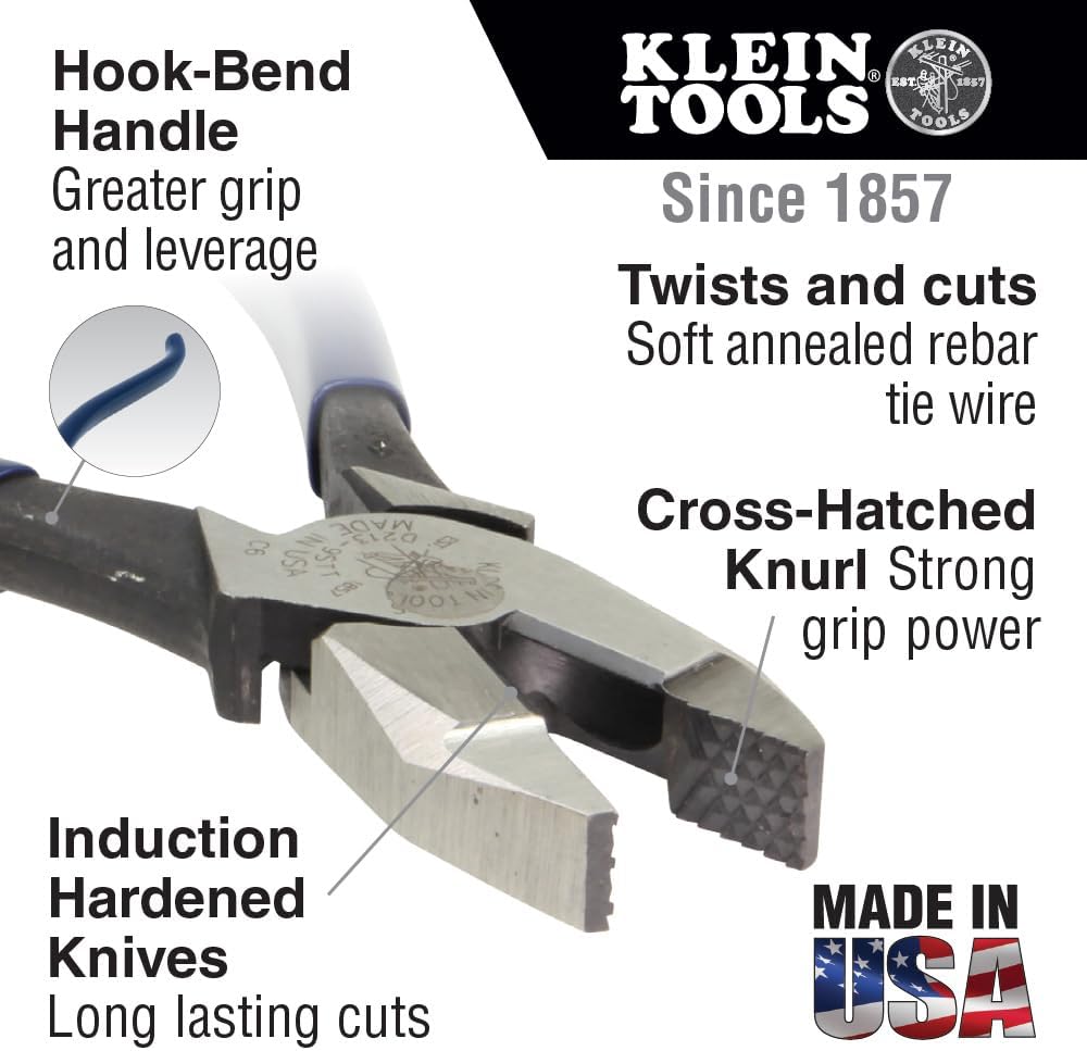 Klein Tools 94508 Pliers Set, Made in USA, Ironworker's Diagonal Cutting Pliers and Heavy Duty Side Cutters, Tie Wire Cutter for Rebar Work, 2-Piece Kit