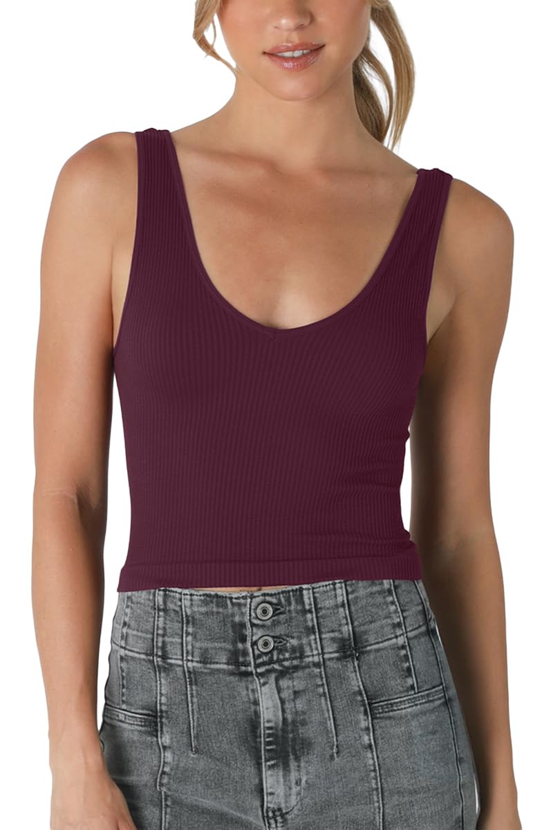 NIKIBIKI Women Seamless Reversible Ribbed Crop Top, Made in U.S.A, One Size