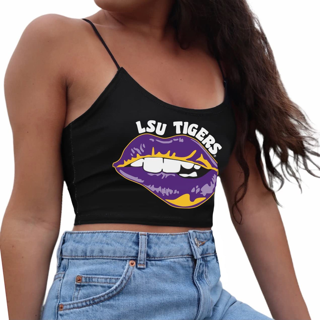 Lojobands Women's Tailgate Outfit College Spaghetti Tank Top Crop Top Made in USA One Size Fits Most
