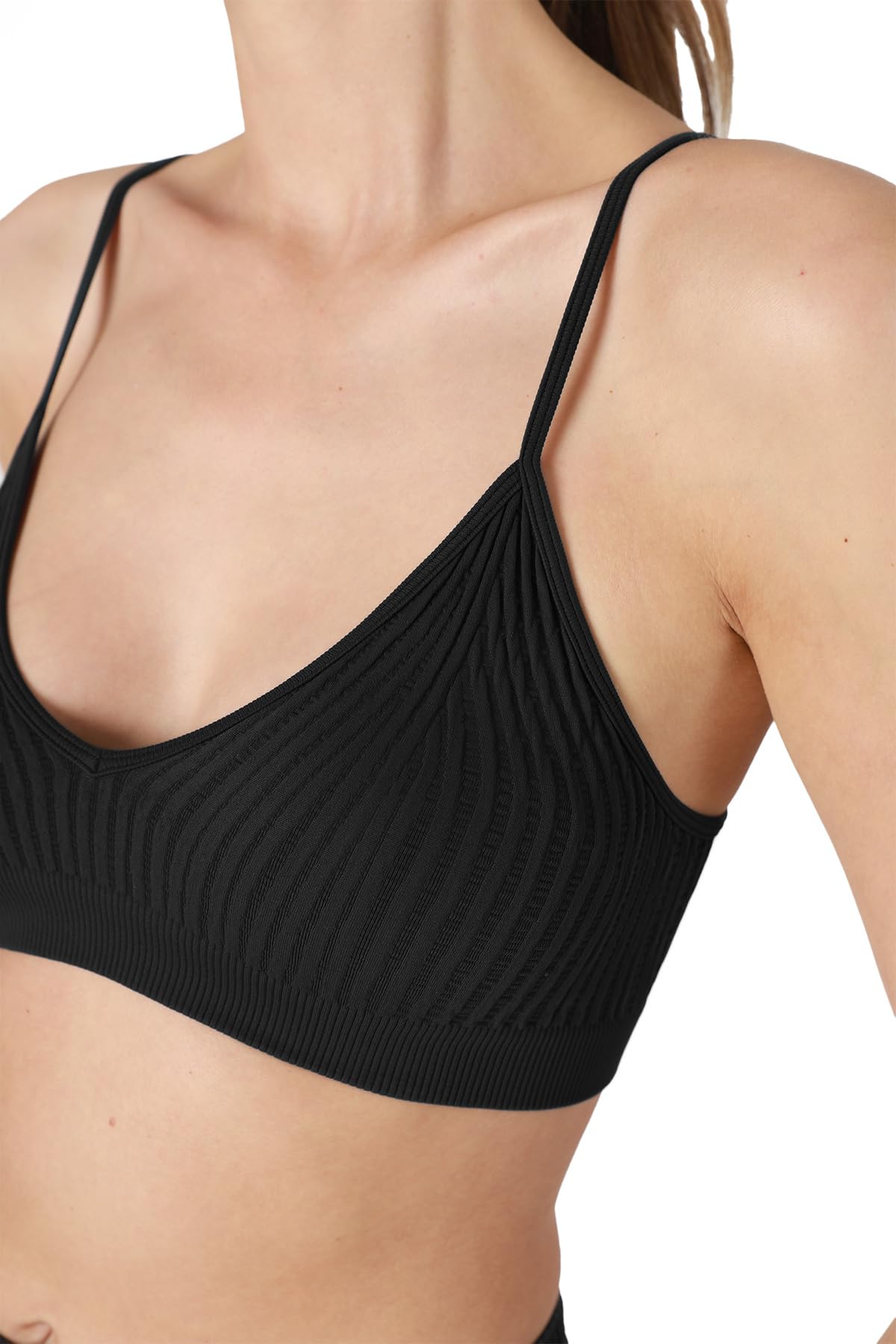 NIKIBIKI Women Seamless Ribbed V-Neck Bralette, Made in U.S.A, One Size