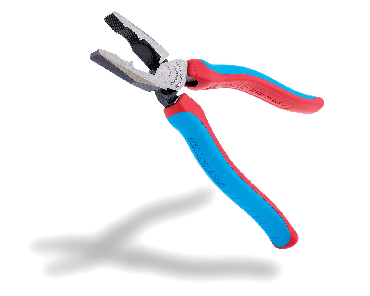 Channellock 369 9.5-Inch Lineman's Pliers | Xtreme Leverage Technology (XLT) Requires Less Force to Cut than Other High-Leverage Models | Forged from High Carbon Steel | Made in the USA, Blue Handle