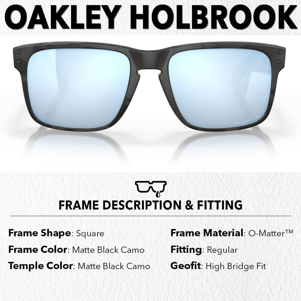 Oakley OO9102 HOLBROOK Square Sunglasses for Men - High Bridge Fit - USA Flag Cleaning Kit and Leash - PREMIUM BUNDLE