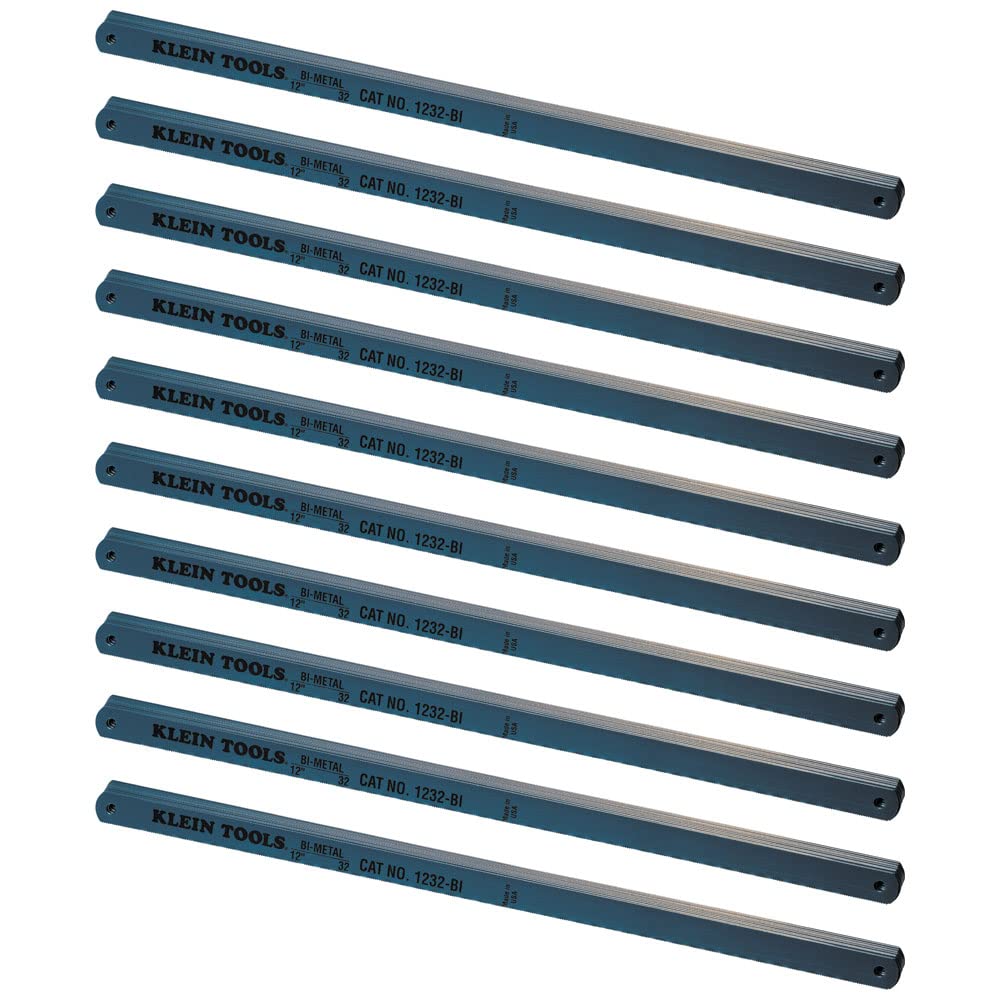 Klein Tools 1232BI-P Hacksaw Blades, Bi-Metal Replacement Blades 32 TPI, 12-Inch, 10-Pack, Made in USA