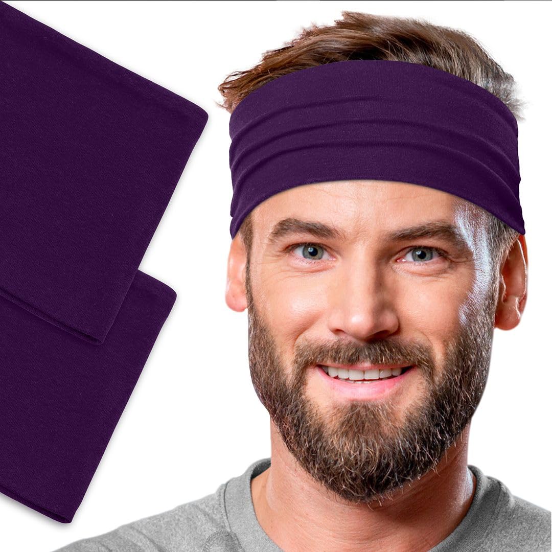 Men's Cotton Headbands Sweatbands 5" Wide Sports Fitness Yoga Fashion Made in USA
