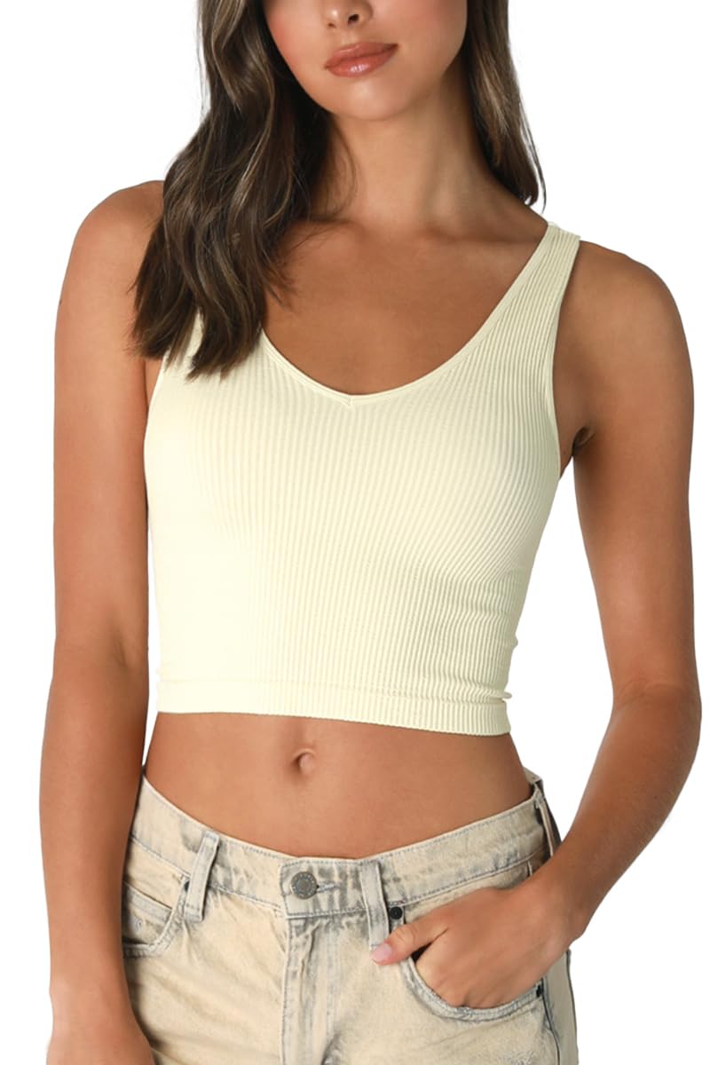 NIKIBIKI Women Seamless V-Neck Ribbed Crop Top, Made in U.S.A, One Size